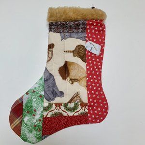 Christmas Stocking Kittens  Quilted Patchwork Fabric Cat   NEW 14” Handmade